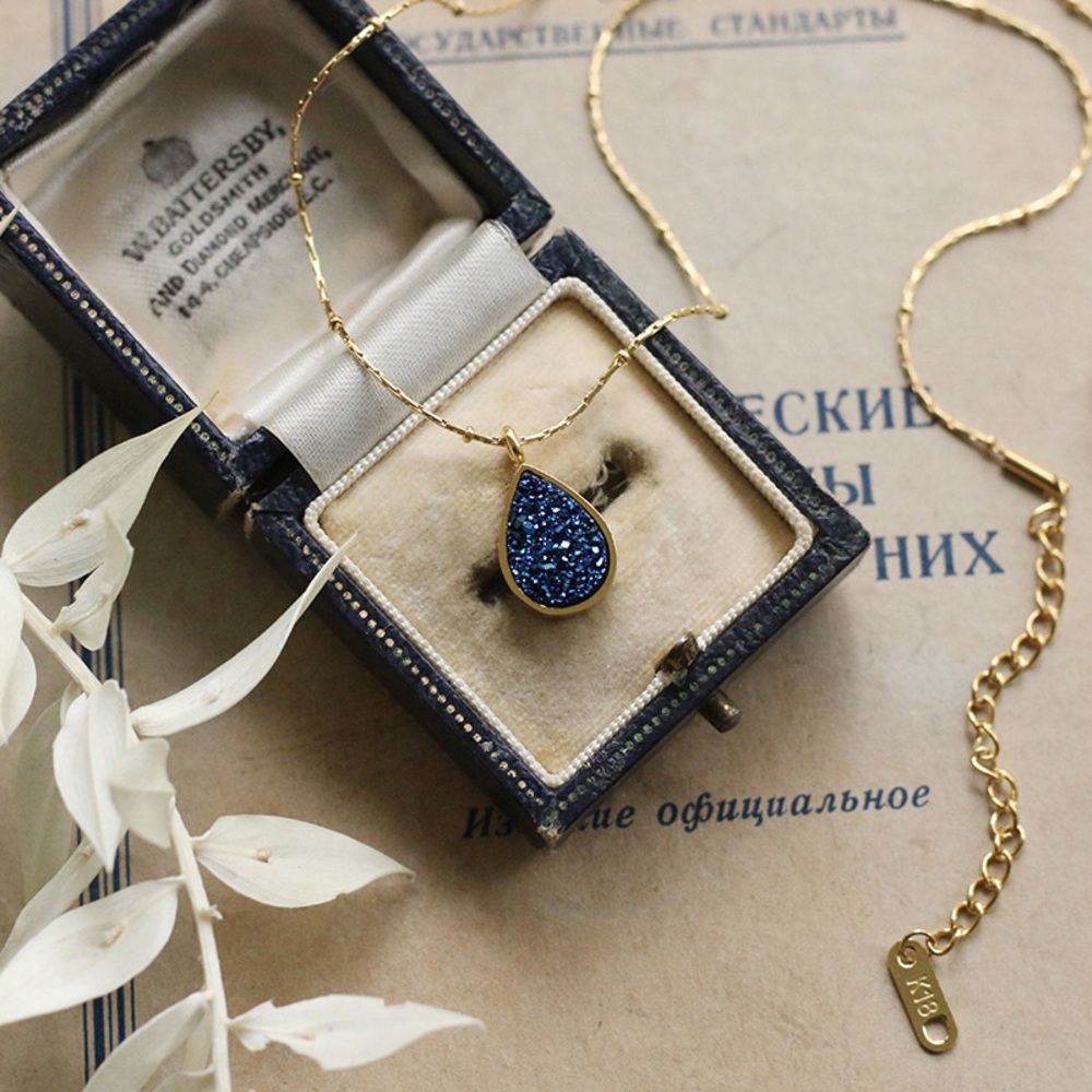 CLOSING SALE! 18K Gold Plated Blue Crystal teardrop Necklace - Picture 7 of 8